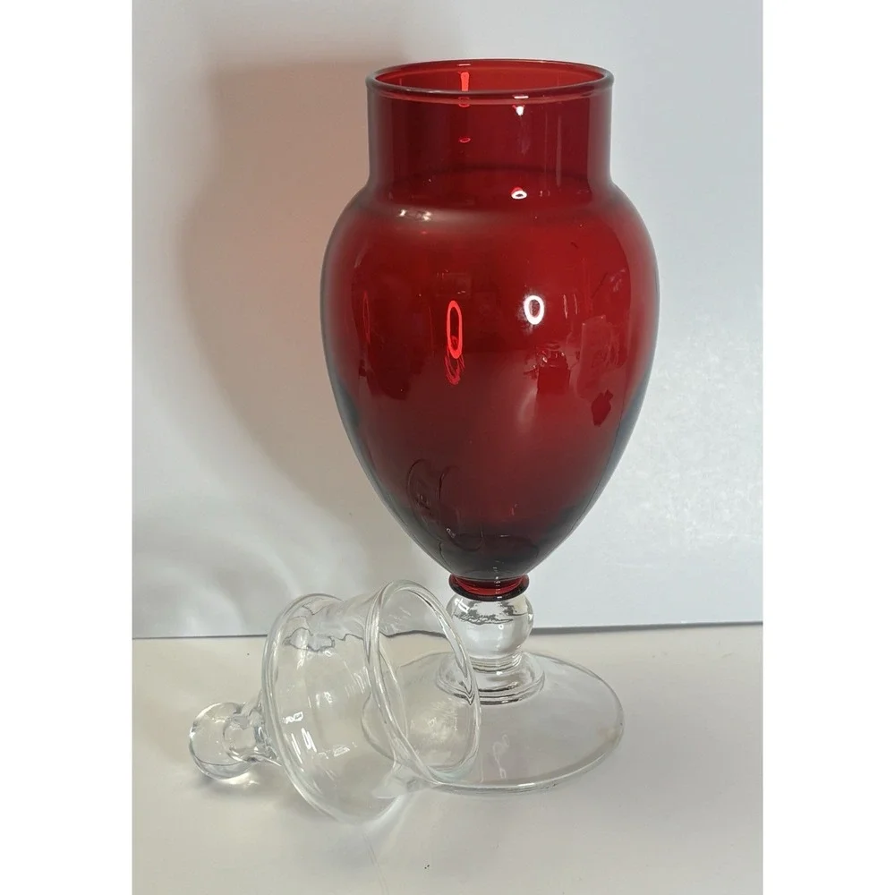 Vintage Anchor Hocking Glass Apothecary Jar with Lid Royal Ruby Red 8 1/4